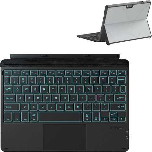 Keyboard Case for Surface Go (3/2/1) - Black, Magnetic Detachable, Rechargeable Bluetooth Keyboard with Trackpad, 7