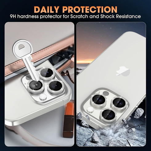 Xfilm iPhone 16 Pro/16 Pro Max Camera Lens Protector with Bling Metal Diamond Ring