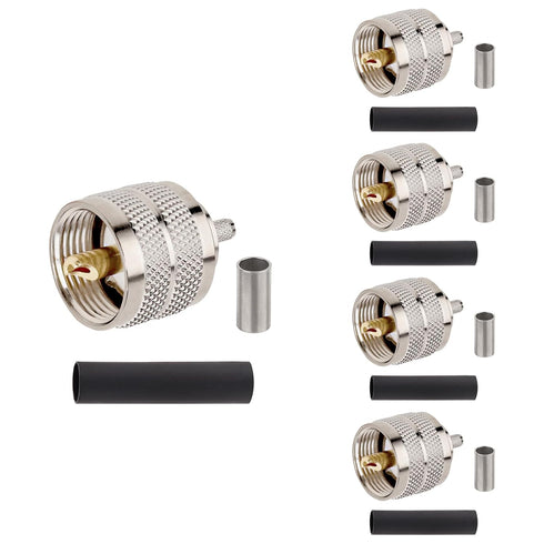 PL-259 UHF Male Plug Crimp Coax Connector Adapter for RG58 LMR195 3D-FB RG142 KSR195 RG400 Cable, Pack of 5