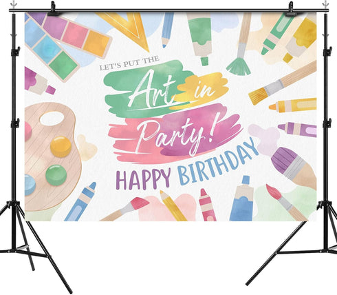 Happy Birthday Backdrop Painting, Let's Put The Art in Party Background for Photography, 7x5ft Decoration Supplies
