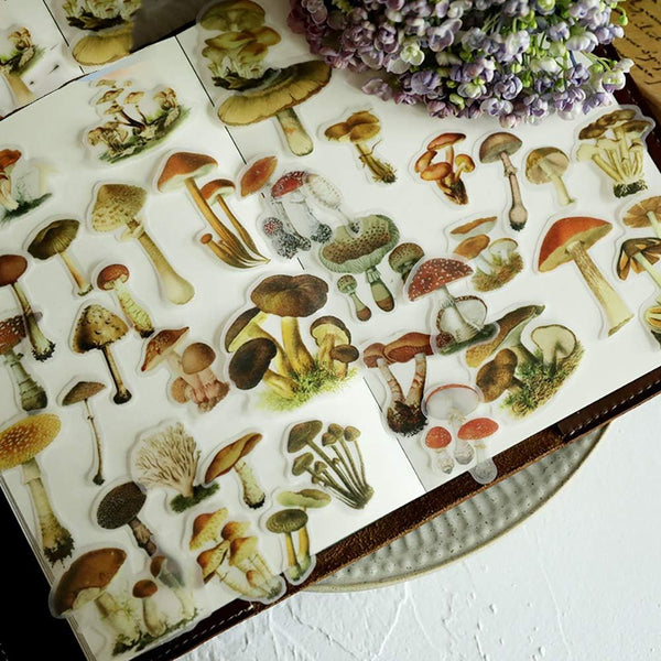 Doraking Mushroom Stickers - 100PCS Waterproof Paper Decals for Scrapbook Decoration, Sulfuric
