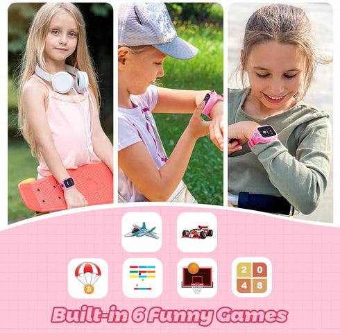Kids Digital Watch for Girls, Touchscreen Sport Smart Watch with Camera, Light Pink