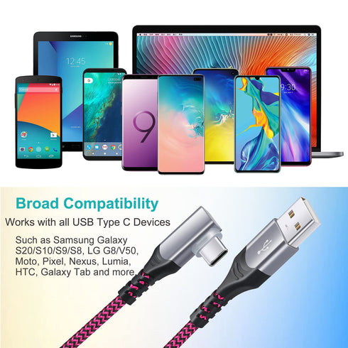 OKRAY 10ft USB C Cable 5-Pack, Right Angle Type C Charger for Samsung Galaxy S21/S20/S10, Pixel, Tab, Fast Charging.