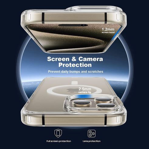 for iPhone 15 Pro Max Case, with 1X Screen Protector + 1X Camera Lens Protector, Compatible with Magsafe [Yellowing