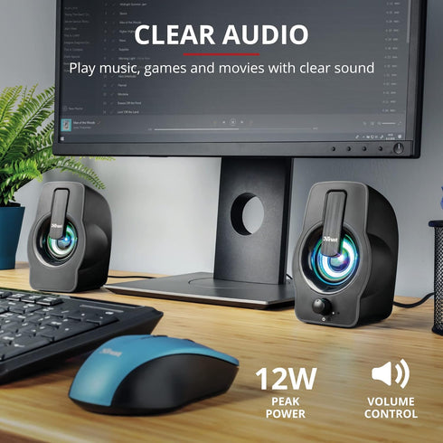 Trust 2.0 12 Gemi RGB LED PC Speakers for Computer and Laptop, W, USB Powered, Illuminated - Black