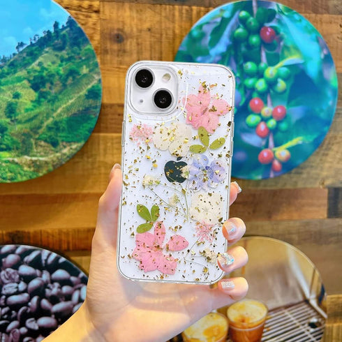 Abbery iPhone 14 Plus Case, Sparkly Pink Flower Design, Cute Clear Glitter Soft Silicone Floral Aesthetic Cover for
