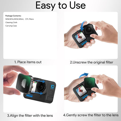 REYGEAK 6-Pack Lens Filter Set CPL ND8 ND16 ND32 ND64 ND1000 for GoPro Hero 12 11 10 9 Accessories