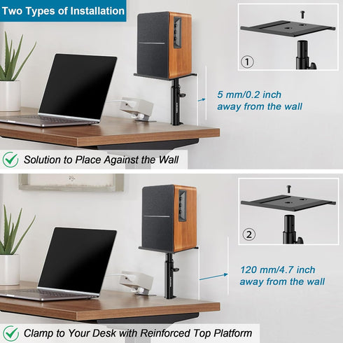 Set of 2 Studio Monitor Stands - Desktop Clamp Speaker Stands Against The Wall