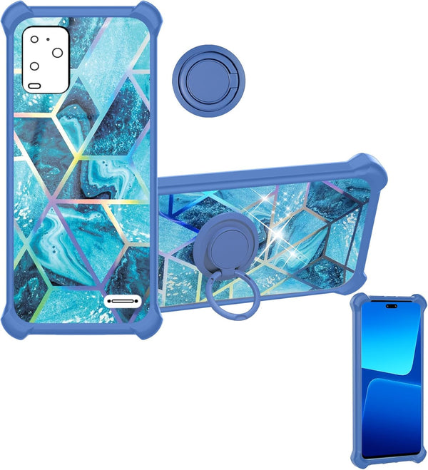 BLU View5 Pro Case, Colorful Reflect Light, Hard PC + Soft Silicone, Ring Support Phone Cover