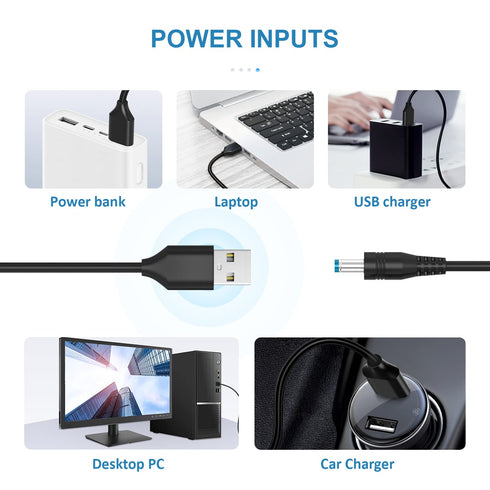Powseed 5V Universal DC Power Cable, USB to DC Charging Cord with 13pcs Adapter Plugs for Webcam, Router, Power Bank,