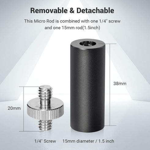 SMALLRIG Standard 15mm Micro Rod, 1.5 Inches Long with 1/4" Male Female Thread for Clamp Mount