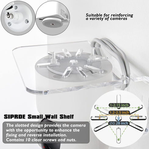 SIPRDE Acrylic Small Wall Shelf Set of 3 for Security Cameras, Baby Monitors, Easy to Install No Drill, Clear