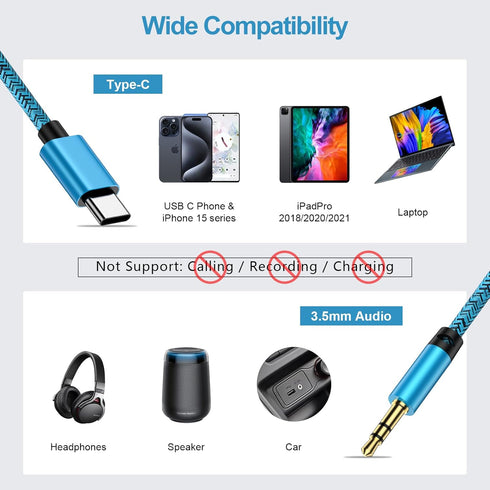 USB C to 3.5mm iPhone 15 Pro Max Audio Aux Jack Cable, 3.3ft Headphone Adapter Dongle Wire for iPhone 15 Pro/15 Plus,