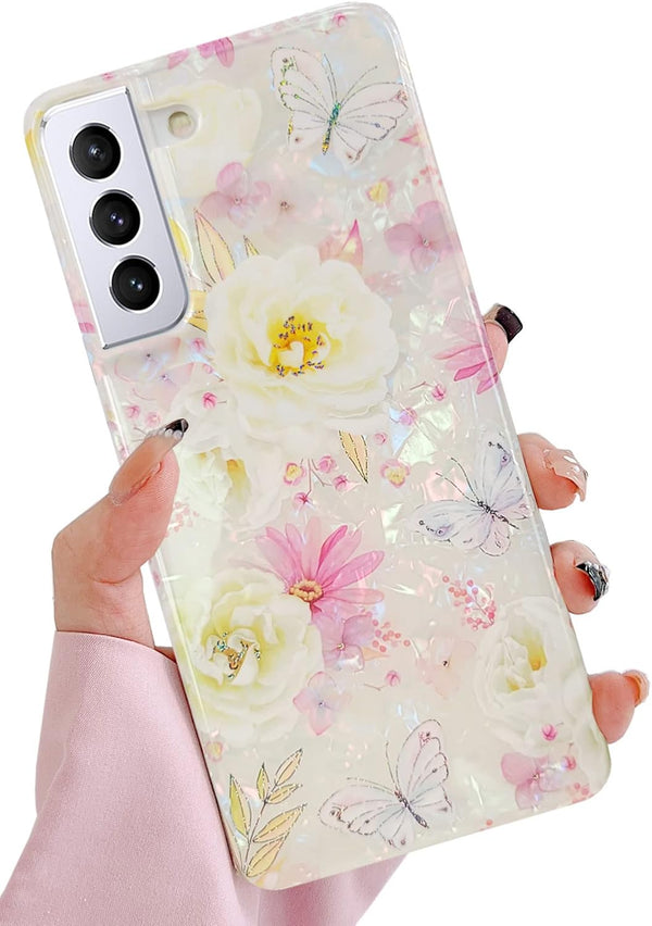 J.west Galaxy S21 5G 6.2" Case, Luxury Sparkle Glitter Opal Design, Soft Silicone Slim TPU Protective Cover for Women