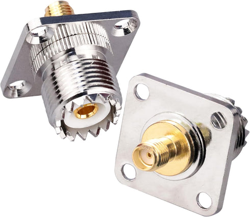 SMA Female to UHF Female Jack Panel Chassis Mount RF Coax Adapter, 2 Pack for Jumper Cable