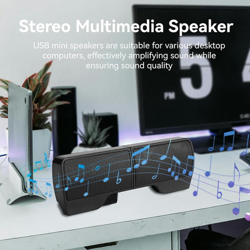 HERCHR 2W+2W 4 3.5mm Computer Speakers for Desktop PC, USB Plug-in, Wired Laptop Soundbar Speakers, Detachable Mini