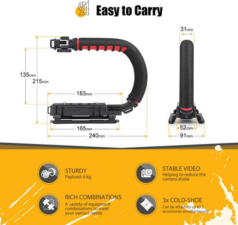Neotter Handheld Stabilizer, Video Action Grip with Cold Shoe Mount for All Camera Camcorder DSLR