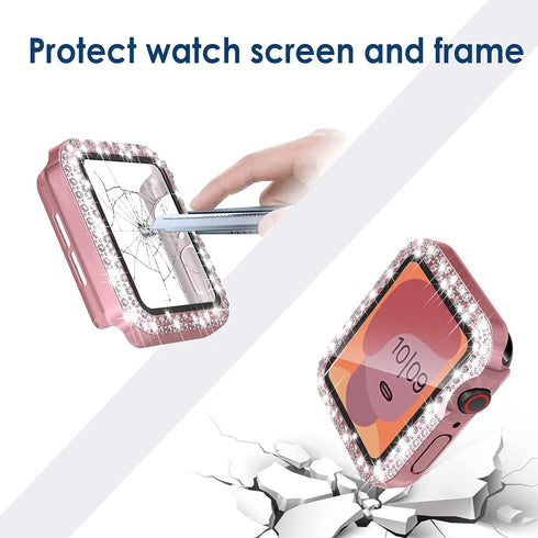4 Pack Bling Hard PC Case - Tempered Glass Screen Protector Compatible with Apple Watch 44mm Series 6/5/4