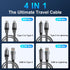 4 in 1 Multi Charging Cable, PD 60W Fast Charging USB C Multi Charger Cable, Zinc Alloy Flat Braided with Velco Strap Charging Cords for Multiple Devices, MacBook/iPhone/Android-3.3ft