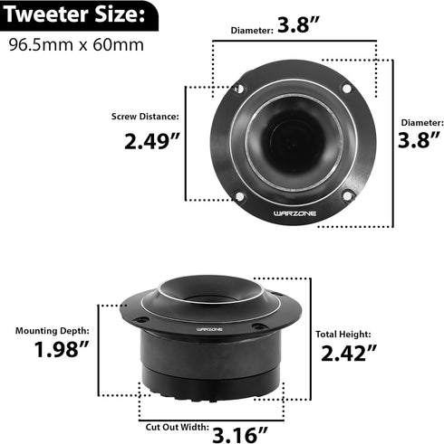 Warzone WZ35TW 3.8-Inch Super Tweeter Speaker, 4 Ohm, 850W Max Power, Aluminum Voice Coil for Pro Car Audio