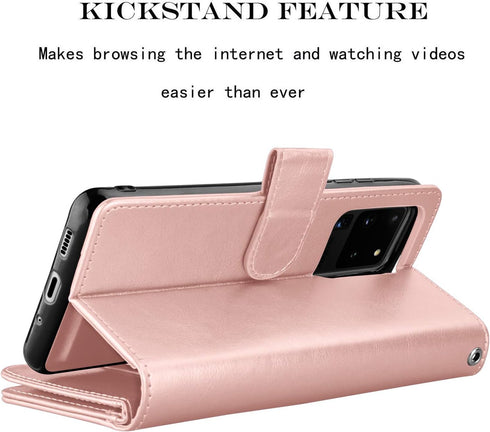 Njjex Galaxy S20 Wallet Case, 6.2", PU Leather, 9 Card Slots, Detachable Kickstand, Rose Gold