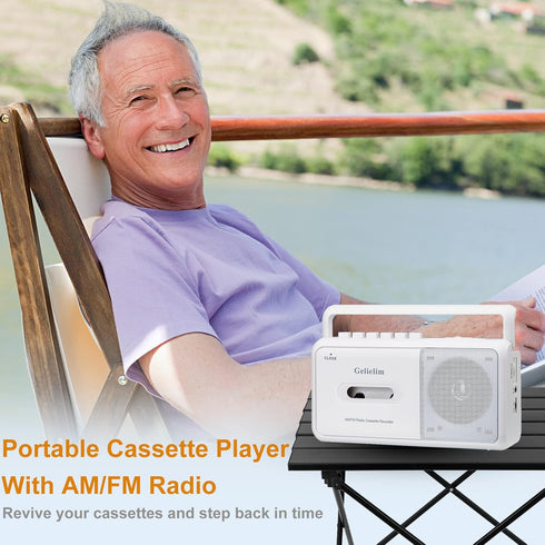 Gelielim Portable AM/FM Radio Stereo Cassette Player Boombox with Big Speaker and Earphone Jack, Battery Operated