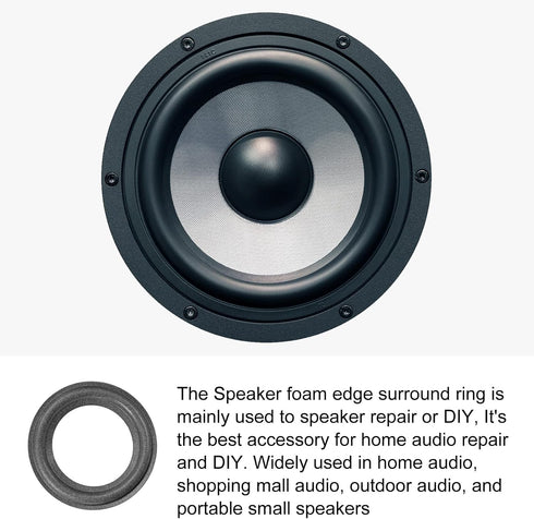 Speaker Foam Edge Surround Rings - Rubber Perforated Subwoofer Replacement Parts, 2 Inch/Black, 2 Pack