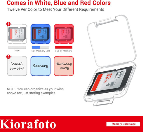 Kiorafoto SD Card Case with 36 Pack Clear Plastic Holders for SD SDXC SDHC Cards, Water-Resistant Organizer