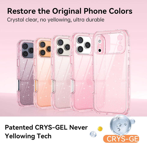 DUEDUE 17 17 6.3", for iPhone Pro Case, Glitter Anti-Yellowing Shockproof Protective Transparent Cover Bling Sparkle