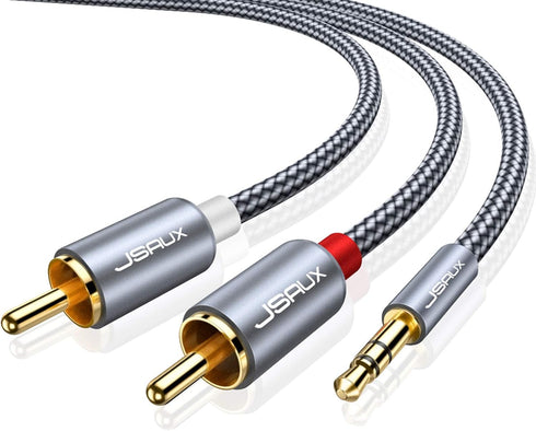 JSAUX 4ft/1.2M Aux to RCA Adapter - Nylon Braided Male to Male Jack for Smartphones, Tablets, Speakers, HDTV (Grey)