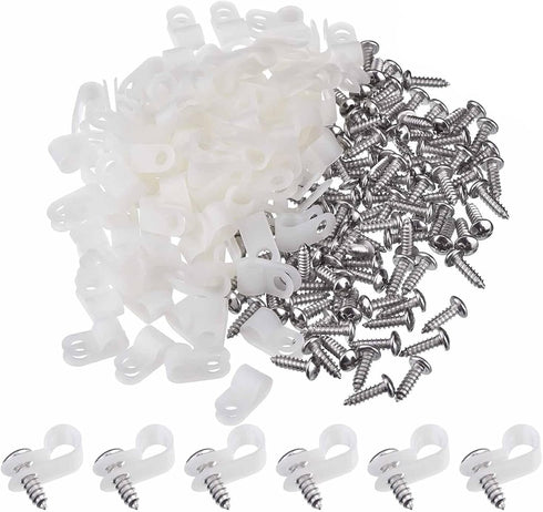 Hicarer 50 Pack R-Type Cable Clip Wire Clamp, White, with 50 Screws for Wire Management