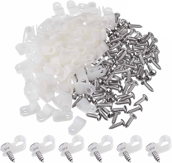 Hicarer 50 Pack R-Type Cable Clip Wire Clamp, White, with 50 Screws for Wire Management