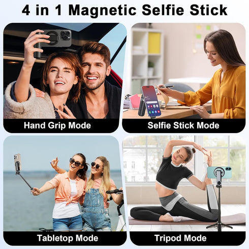 Keweis 360 4-in-1 Magnetic Selfie Stick with Remote, Rotation Phone Tripod, Multifunctional Magnetic Phone Selfie