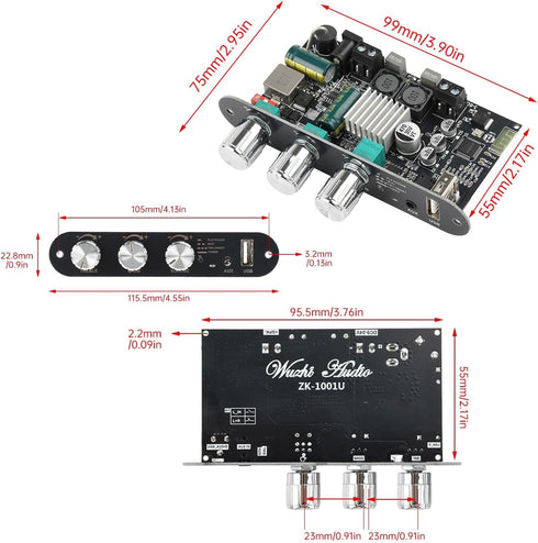 2-Pack ZK-1001U TWS,100W 9-24V Mono Bluetooth AMP Board with Vehicle Amplifier Input Wide Voltage Home Audio Amplifier
