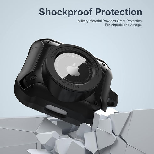 Valkit Compatible AirPods 3 Case and AirTags Case Cover, 2 in 1 Rugged Protective Case with Keychain, Black