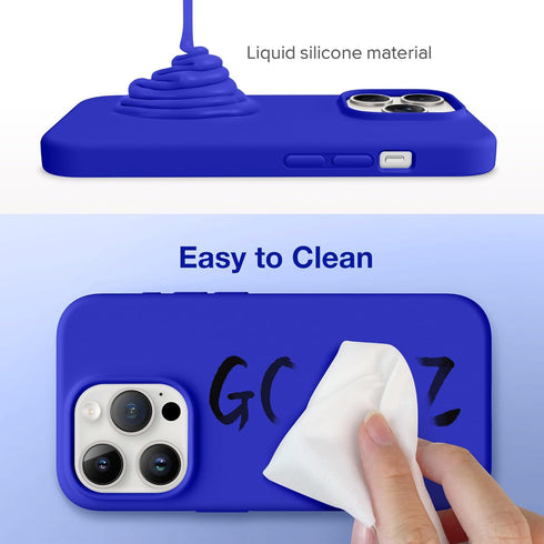 GONEZ iPhone 14 Pro Max Case, Cobalt Blue Liquid Silicone, Magsafe Compatible, with 2X Screen & Camera Lens Protectors.