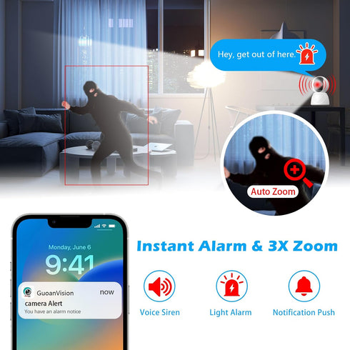 GUOANVISION 3MP 5G 360 Detection,2-Way Indoor Pan/Tilt Security Camera, WiFi Rotating Home Cameras for Baby Monitor/Pet