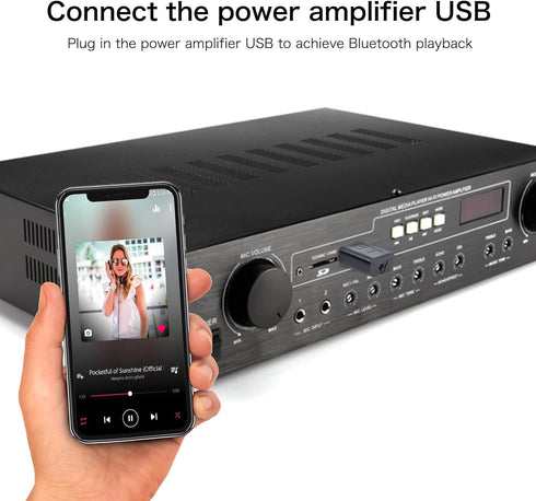 QIANRENON Car Bluetooth 5.0 Receiver, USB/AUX Dual Interface Wireless Receiver for Music Streaming and Hands-Free