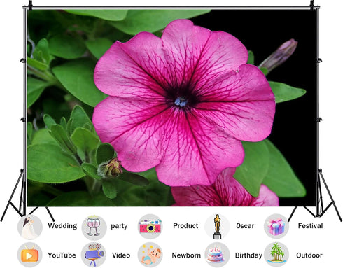 SHDASMIL 10X8ft Fabric Pink Petunia Flower Backdrop Magenta Bloom Garden Background Spring Floral Party Decorations