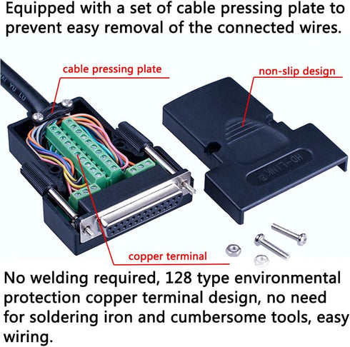1PCS DB25 Solderless RS232 D-SUB Serial to 25-pin Port Terminal Female Adapter Connector with Case