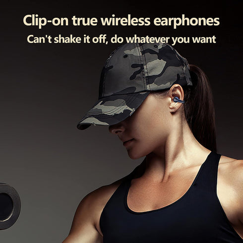 Truelaia Wireless Earbuds - Mini Bone Conduction Headphones with Earhooks - Waterproof Bluetooth 5.3 Clip On Open Ear Ear Buds, Cycling Earpiece Noise Canceling Headset Sports Earphones - Black