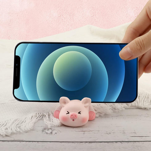 Seninda Funny Pig Phone Holder Pink Resin Cellphone Stand with Playful Upside-Down Design, Cute Animal Desk Accessory