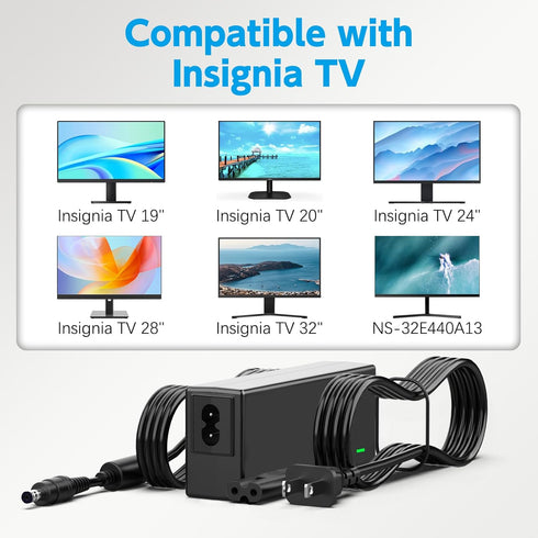 LJO-EEIH 12V Power Cord for Insignia TV, Compatible with 19" to 32" Models, Power Supply Replacement