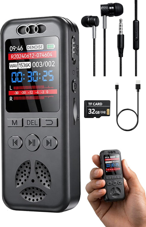 Cappsu 32GB Digital Voice Recorder with Playback, Small Voice Activated Recorders, 1536Kbps Audio,