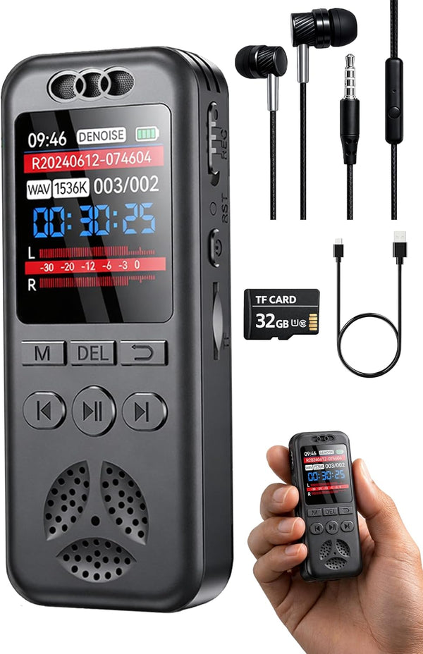 Cappsu 32GB Digital Voice Recorder with Playback, Small Voice Activated Recorders, 1536Kbps Audio,