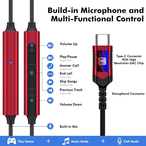 USB C Headphone Type C Earphone, Magnetic Wired Earbuds for iPhone 15 Pro Max, Samsung S24 Ultra, Galaxy S23, Pixel 8,