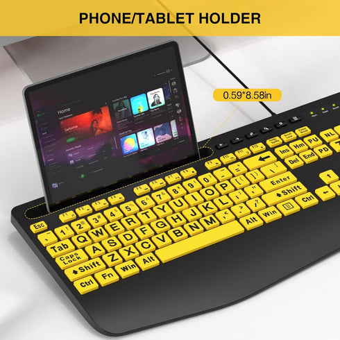 SABLUTE Large Print Keyboard Wired Computer Keyboards with Wrist Rest, Big Letters Easy to Read for Windows