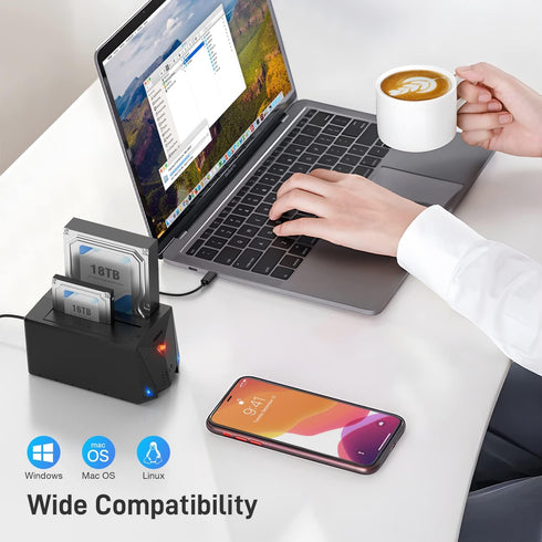 FIDECO USB 3.2 Gen 1 to Hard Drive Docking Station, Supports 2.5 or 3.5 inch SATA HDD SSD with Duplicator