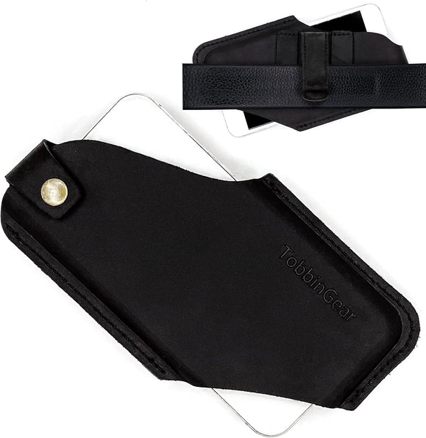 TobbinGear Left Handed Leather Cell Phone Holster with Belt Clip, Universal Leather Phone Case on Belt
