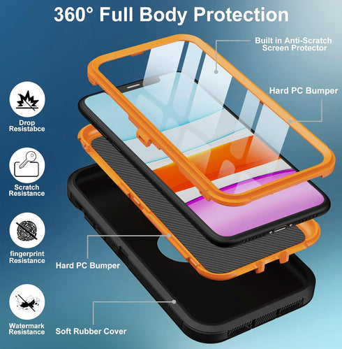 iPhone 11 Case with Built-in Screen Protector, Heavy Duty Drop Protection, Rugged Shockproof Tough Cover